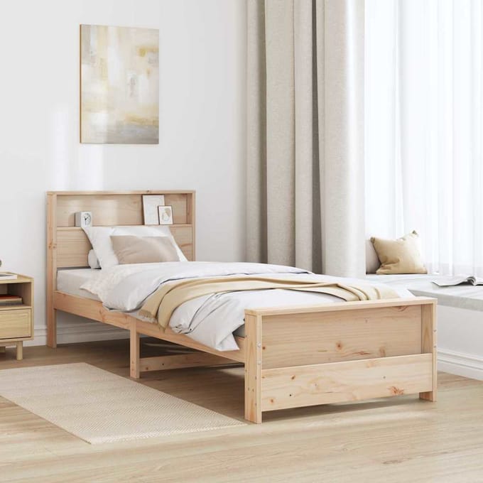 vidaXL - Bedframe - met - plank - Bruin - 90 - x - 190 - cm - Massief - grenenhout