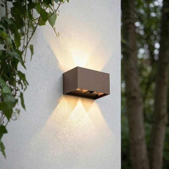Lindby LED buiten wandlamp Nivar, hoekig, roestkleurig, 20 cm, IP54