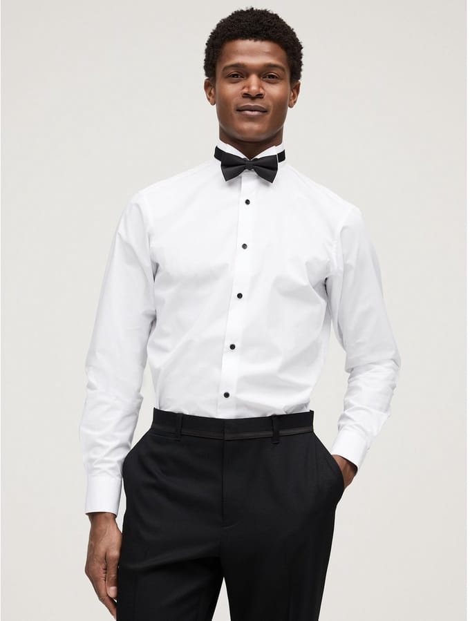Next - Heren - Slim Fit - Set van overhemd met enkele manchet en een vlinderstrik - Wit