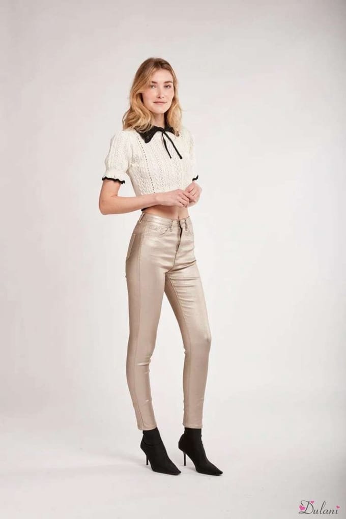 Broek Toxik3 met hoge taille skinny lederlook goud