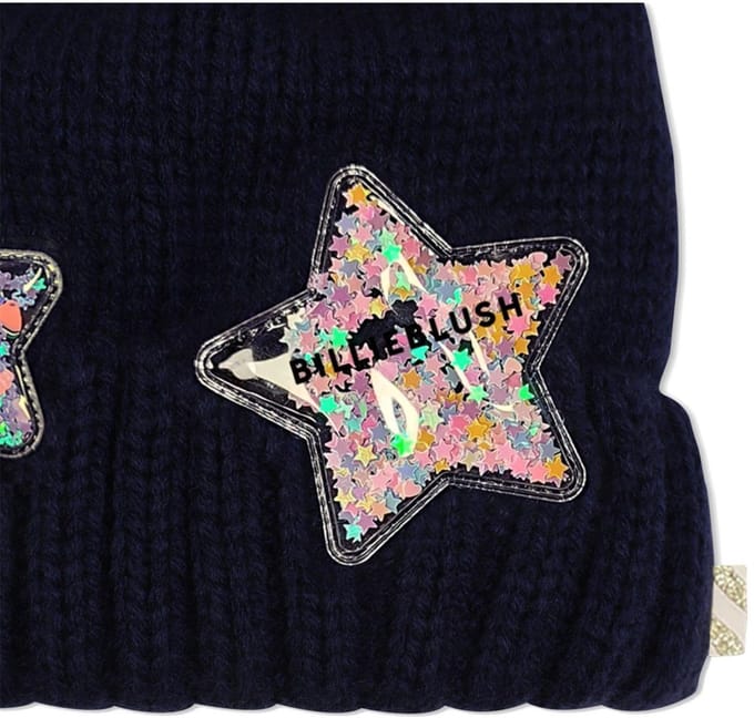 Donkerblauwe meisjes muts met confetti sterren en pompon Billieblush 2