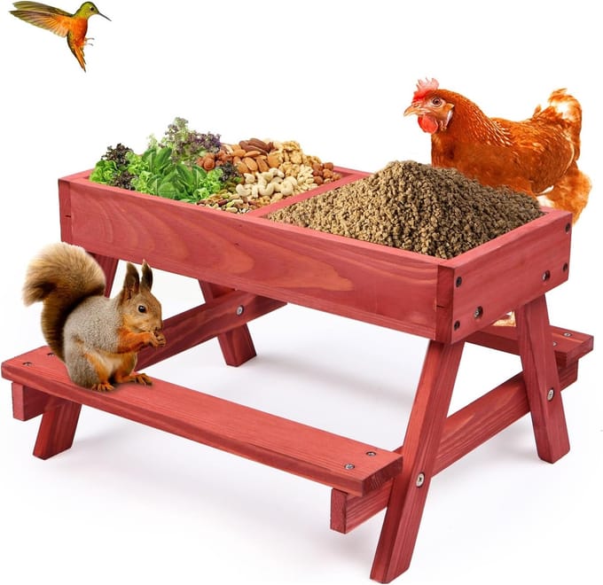 Kippentafel - Voedertafel - Buiten - Natuurlijk massief hout - Rood