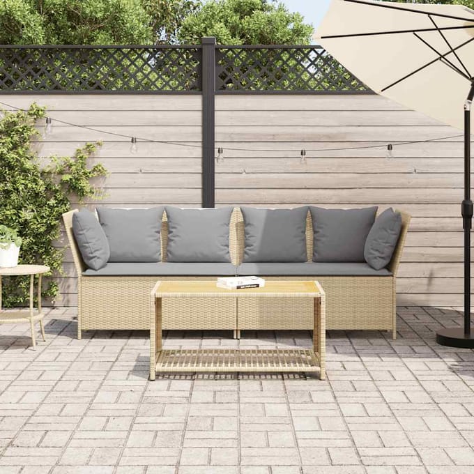 vidaXL - Tuinbank - met - kussens - poly - rattan - beige