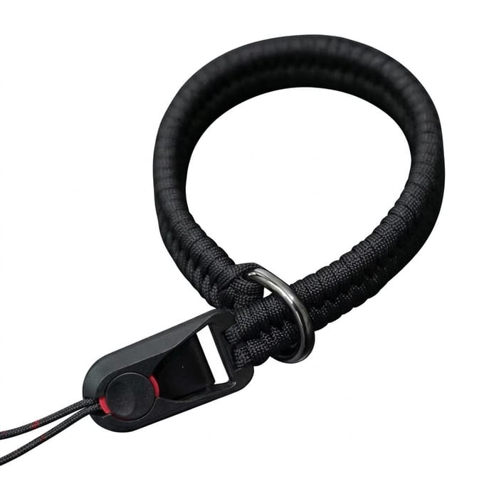 Zwarte verstelbare camera polsband met snelkoppeling – DSLR en spiegelloze camera hand strap met metalen ring