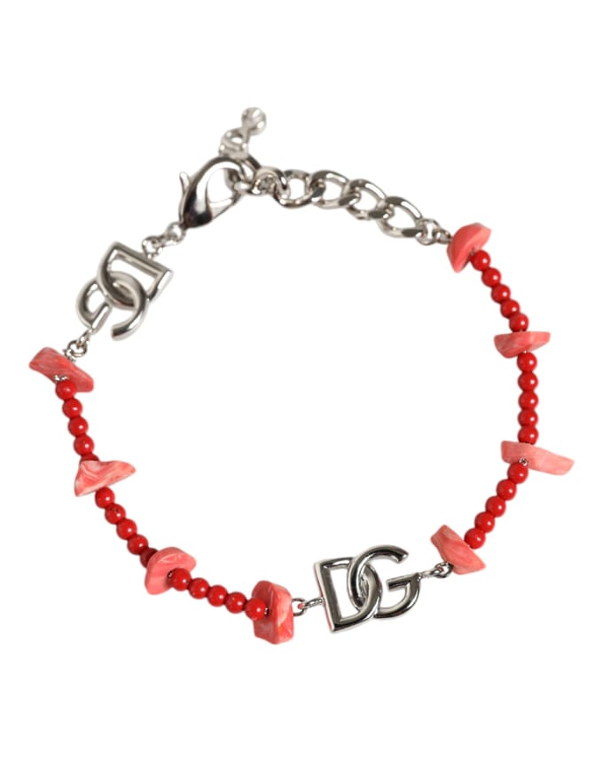 Zilverkleurige Messing Kralen Hars DG Logo Schakelarmband