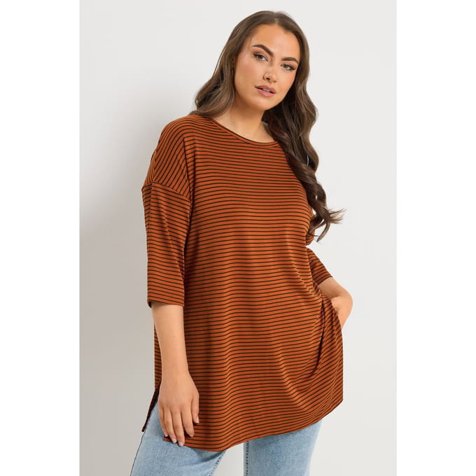 Yours Oranje Gestreepte Top Met Afhangende Schouders Size 44