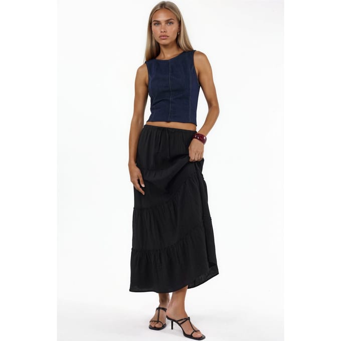 Hooggewaisted Textured A-Line Maxi Rok
