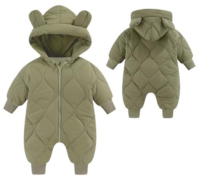 Warm sneeuwpak met capuchon voor baby's - Donsjas, Gevoerde Jas, Romper, Winter, Buitenmode 3-18 maanden