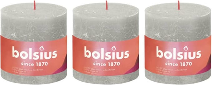 Bolsius Stompkaarsen Shine 3 st rustiek 100x100 mm zandgrijs