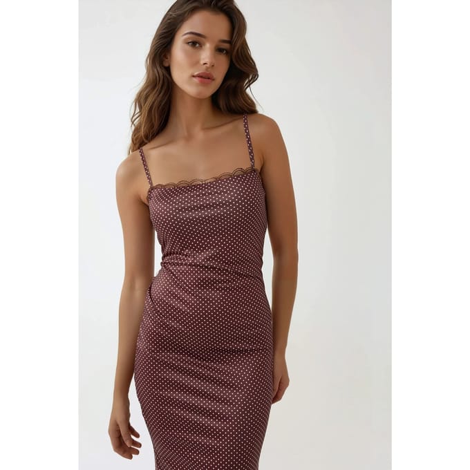 Vierkante Kraag Geprinte Maxi-jurk met Kantdetails