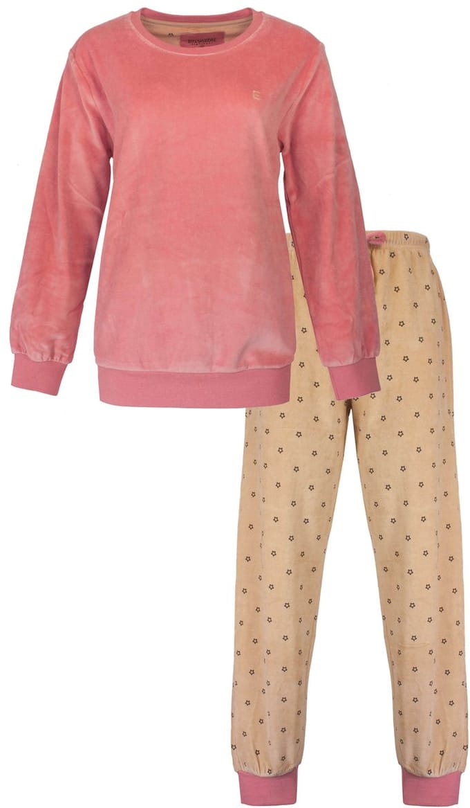 Irresistible Dames Pyjama - Lange Mouwen - Rond hals - Velours - Roze - Maat M