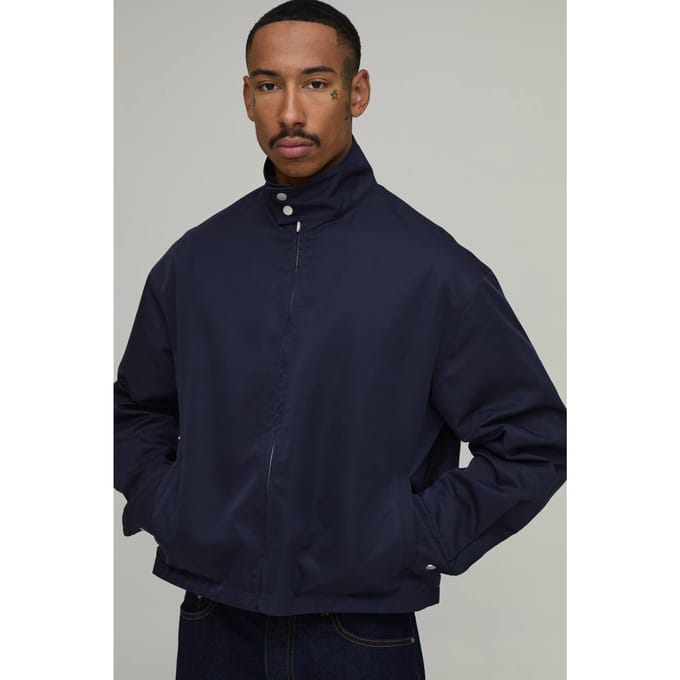 Ruimvallend Reversibel Geruit Twill Harrington Jack | Navy | Size Medium