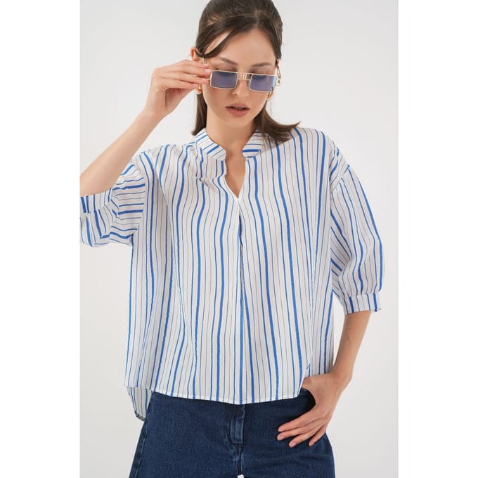 Gestreepte V-hals Blouse