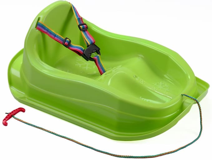 Slee met rugleuning en gordel – Plastic slee baby / peuter – Groen
