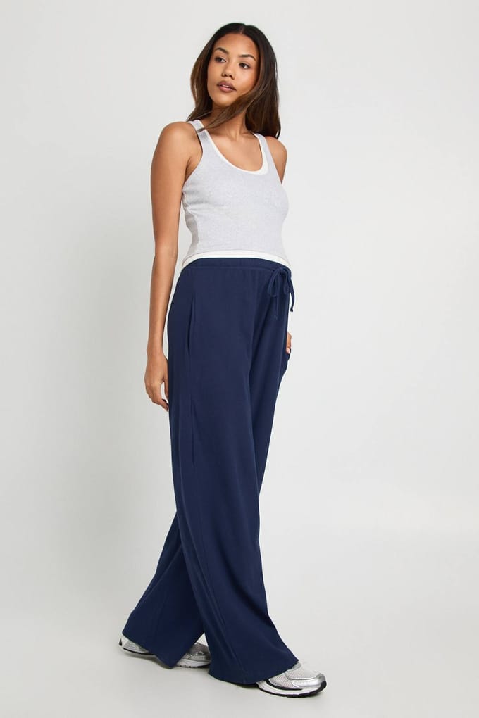 boohoo Dames Zwangerschaps Basic Rib Broek met wijde pijpen | Marineblauw | Maat: 38
