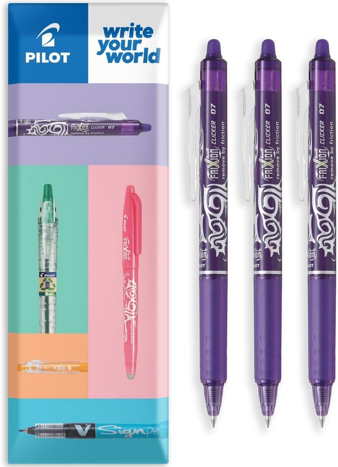 Navulbare Rollerball Pen met Uitwisbare Inkt - Fijne Punt 0,7 mm - Set van 3 - Violet