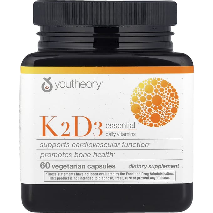 Youtheory, K2D3 vitamine quotidienne essentielle, 60 gélules végétales