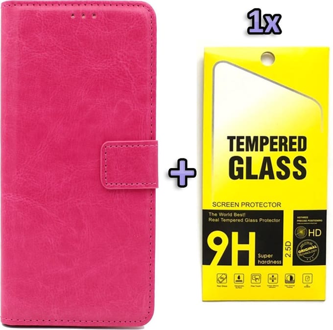 HB Hoesje Geschikt voor Apple iPhone SE (2020) Roze - Portemonnee Book Case & Glazen Screen Protector