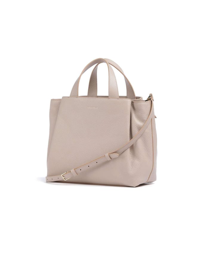 COCCINELLE Leren Schoudertas Malory Handbag Grained Leather Rosette Beige