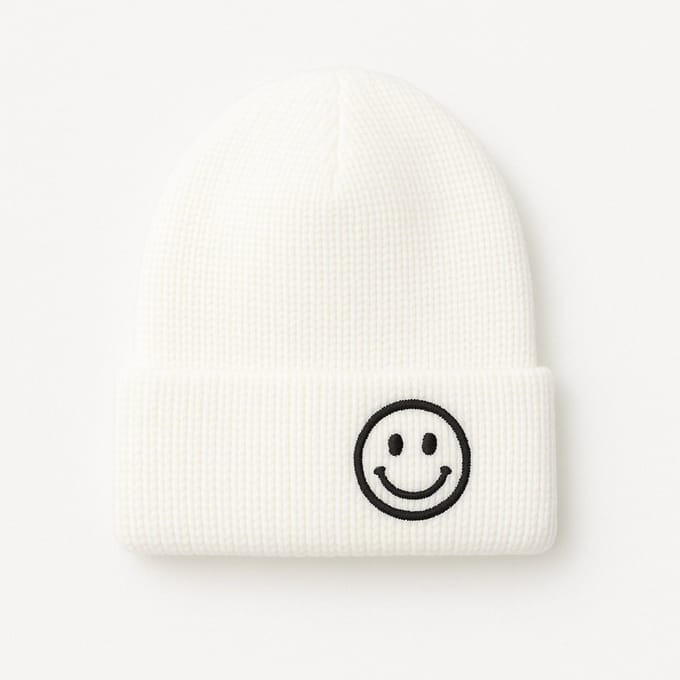 Hidzo Beanie - Muts - Smiley - Polyester - Wit - Kindermuts