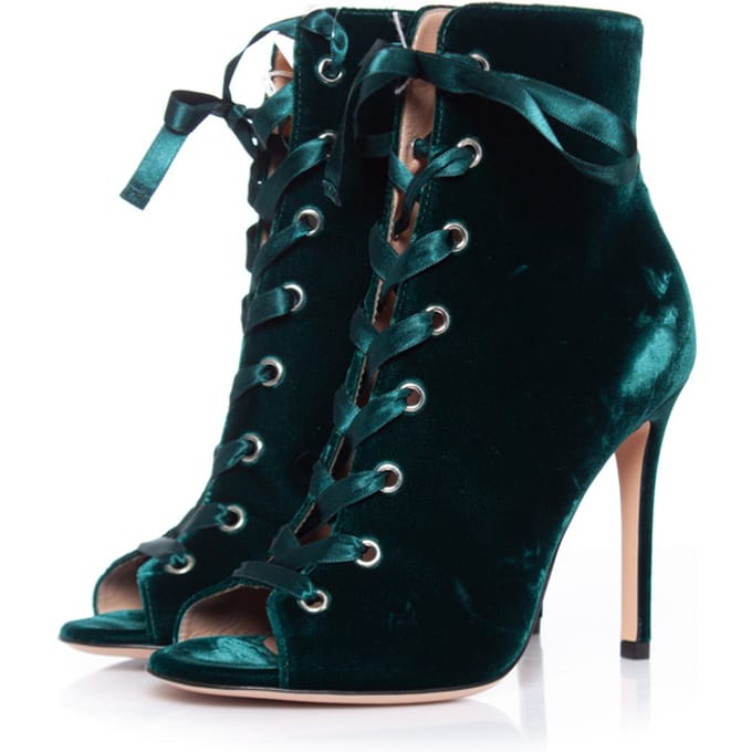 Giuseppe Zanotti Groene fluwelen enkellaarsjes.