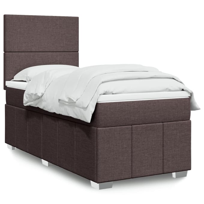 vidaXL - Boxspring - met - matras - stof - donkerbruin - 100x200 - cm