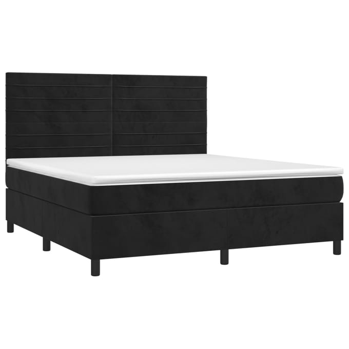 vidaXL - Boxspring - met - matras - en - LED - fluweel - zwart - 180x200 - cm