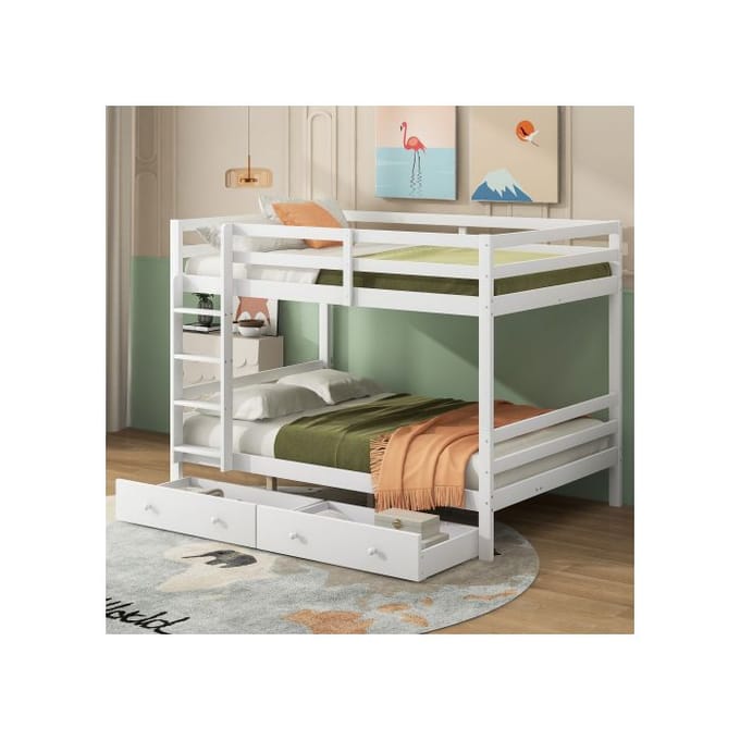 Stapelbed - MUVOE - 140x200cm - Wit - Met lades - Afneembaar ontwerp wit