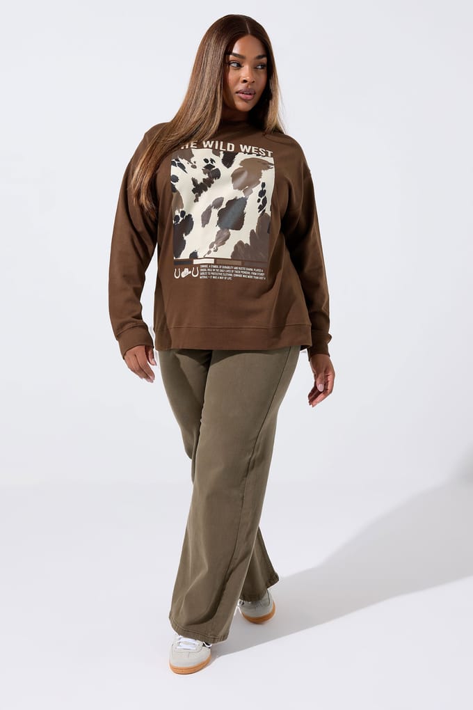 Limited Collection Brown 'The Wild West' Koeienprint Sweatshirt Size 48
