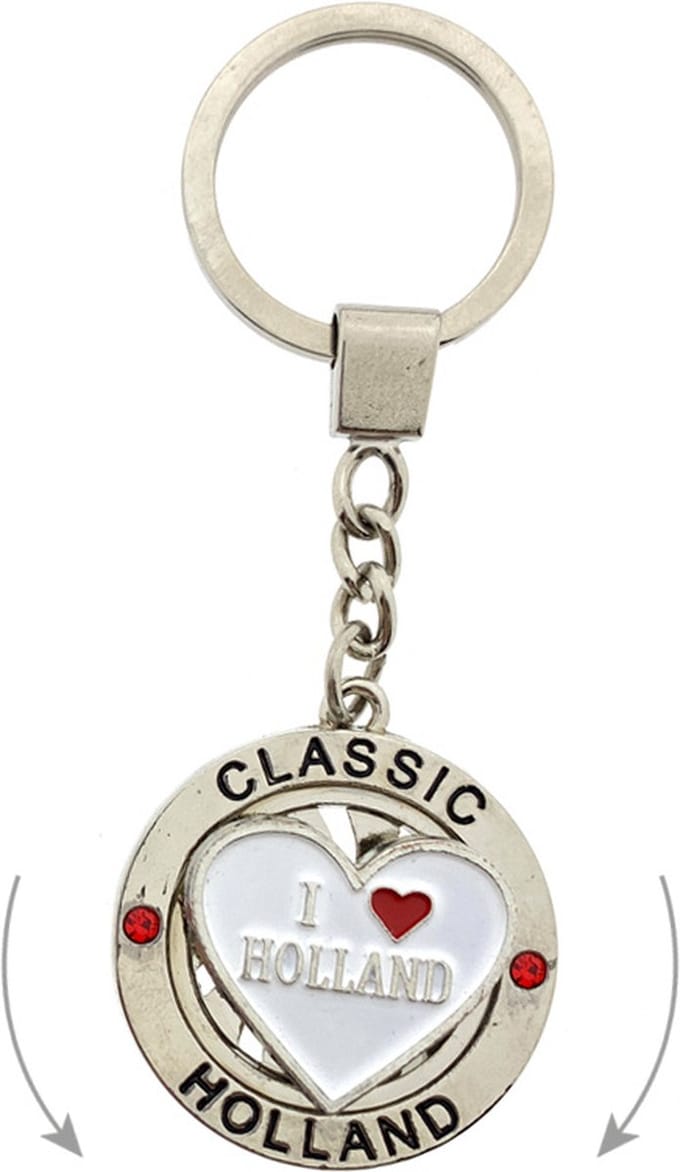 Sleutelhanger mono spinning i love Holland hart wit