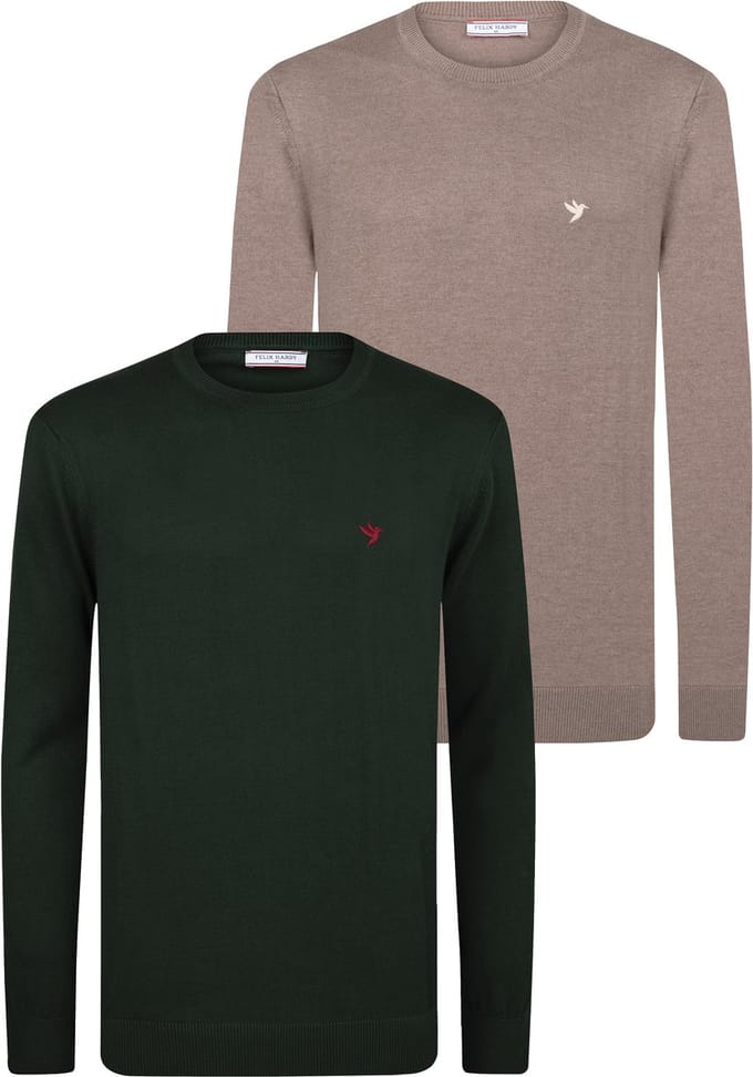 Felix Hardy Sweater Ronde Hals - 2 Pack Heren Bruin-Groen - M