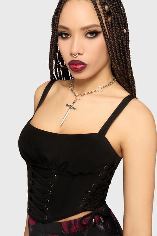 Killstar - Gothic Korset - Mourning Muse - Morganna Corset Top - M tot 3XL - voor Vrouwen - donkerrood