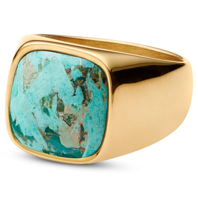 Len Chrysocolla Goudkleurige Gravel Ring