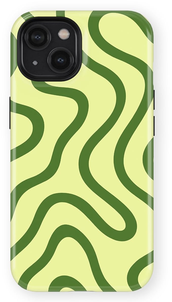 DripCase Curvy Lines Hoesje geschikt voor iPhone 15 | Backcover met Mag | Design Tough Case geschikt voor iPhone 15 Leaf Loop