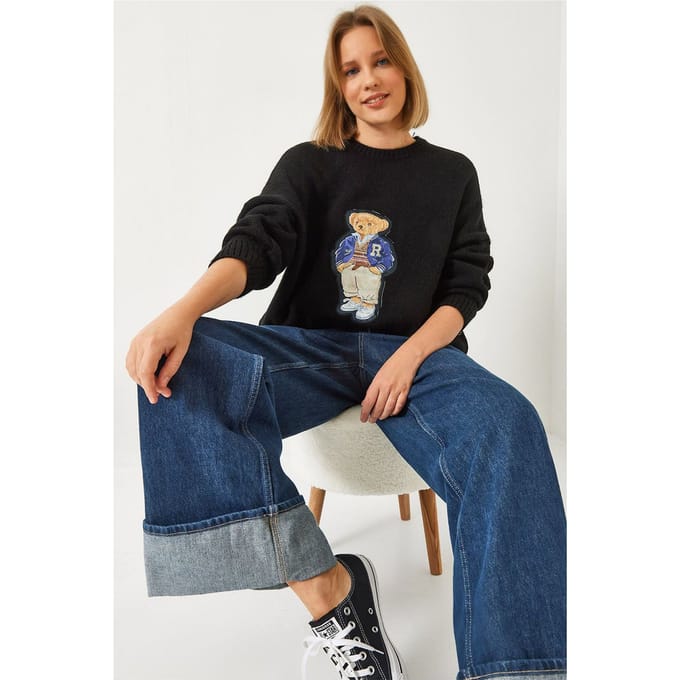 Geborduurd Oversized Ronde Hals Trui