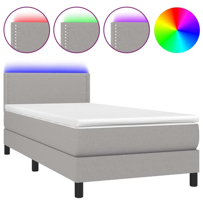 vidaXL - Boxspring - met - matras - en - LED - stof - lichtgrijs - 80x200 - cm