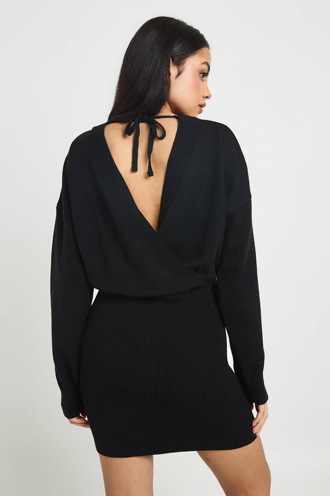 boohoo Dames Overslagjurk Mini | Black | Maat: Large