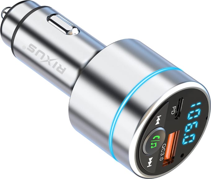 Rixus - Bluetooth FM Transmitter - Autolader -USB-A en USB-C, Bluetooth Carkit
