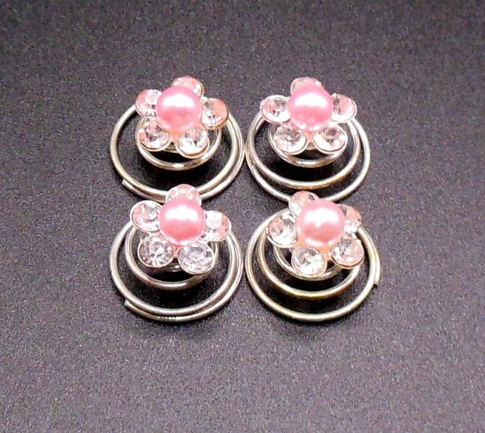 Curlies roze parel met 5 blad strass