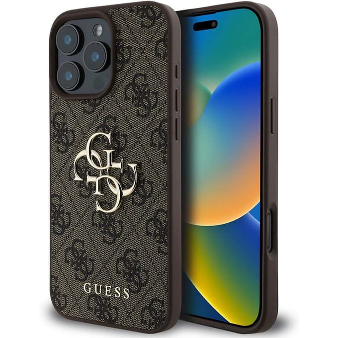 Guess 4G Metal Logo Backcover voor de Apple iPhone 16 Pro - Bruin