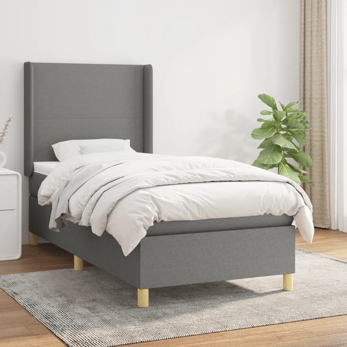 vidaXL - Boxspring - met - matras - stof - donkergrijs - 90x190 - cm