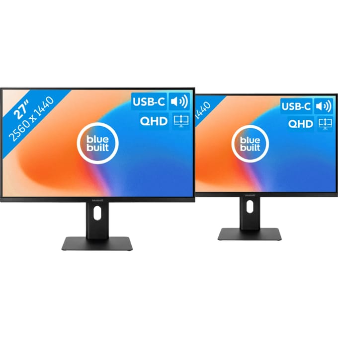BlueBuilt 27 inch Quad HD Monitor met USB C Duo pack