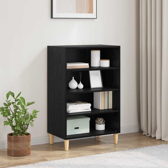 vidaXL - Dressoir - Zwart - Eiken - 57 - x - 35 - x - 89,5 - cm - Bewerkt - hout
