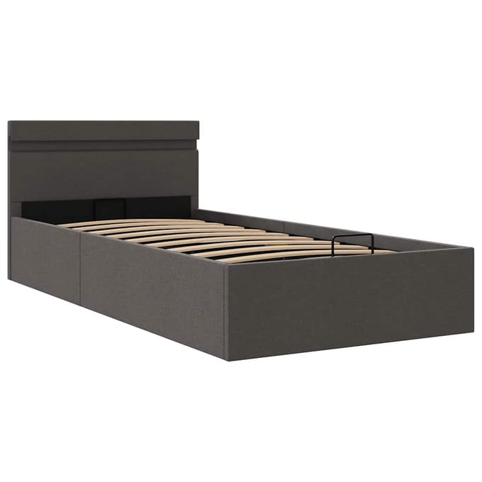 vidaXL - Bedframe - met - opslag - en - LED - stof - donkergrijs - 90x200 - cm