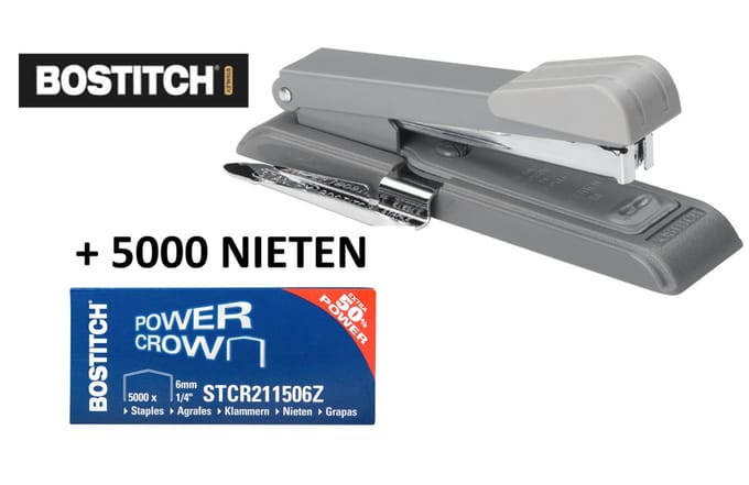 Nietmachine Bostitch grijs - B8+ontnieter & 5000 B8 nieten - voordeelset