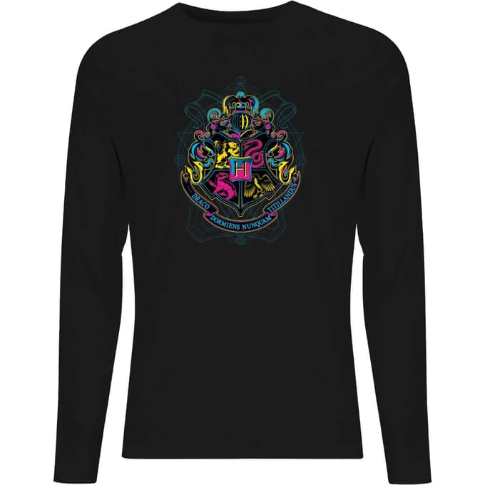 Harry Potter Hogwarts Neon Crest Men's Long Sleeve T-Shirt - Black - S
