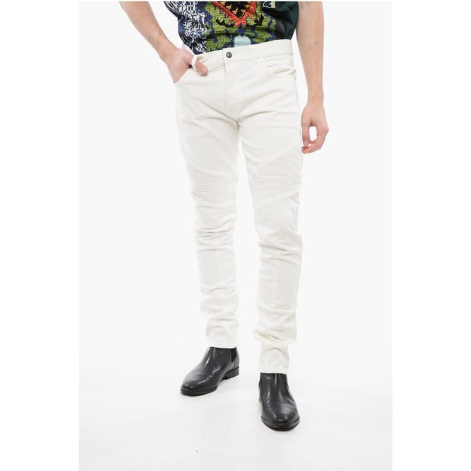 Tapered Fit Biker Denims met riemlussen 15 cm in wit