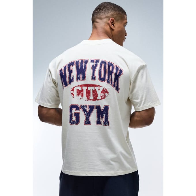 Active New York City Gym Oversized T-shirt Met Verlengde Hals | Ecru | Size Medium