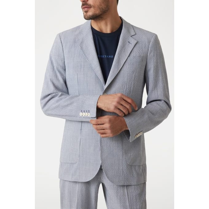 GUESS Marciano By  Grant 2b Patch Pkts White/blue Stripes Größe: 46 | Blazer Outlet | Herren | Weiß