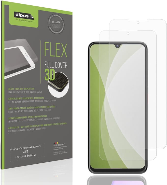 dipos FLEX – 2x Matte Screenprotector geschikt voor ZTE Optus X Total 2 | Volledige Schermbescherming | Case-Friendly